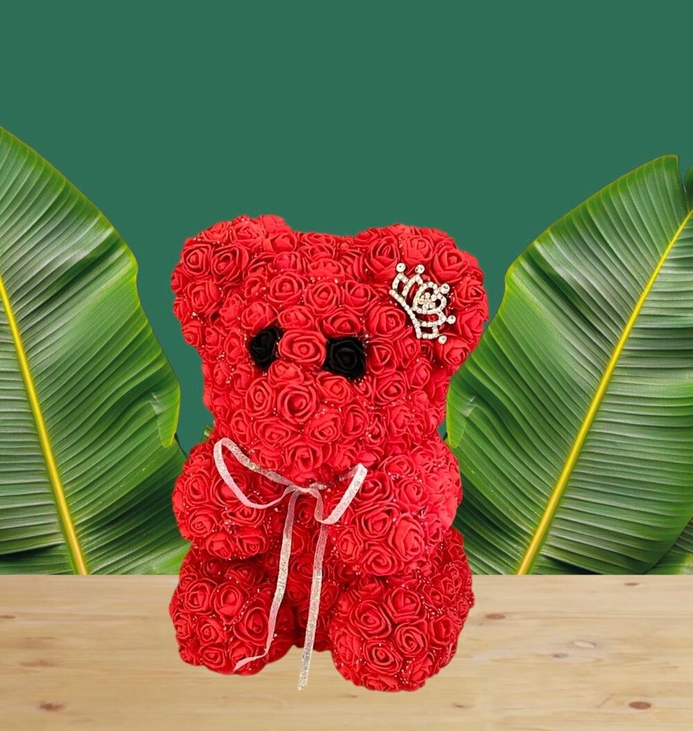 Handmade By Me Hot Red Rose Bear With Eyes